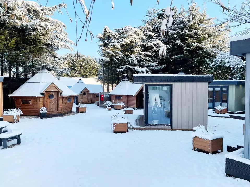 snowy cabins