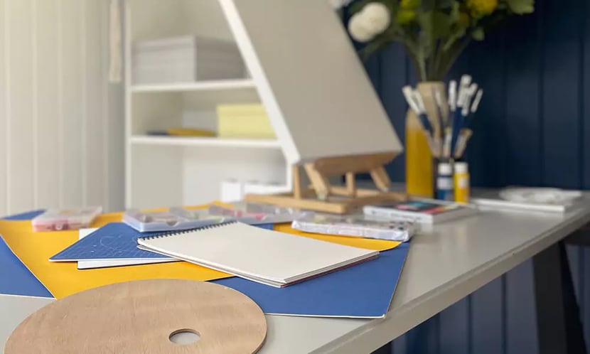 Interior of a garden office art studio