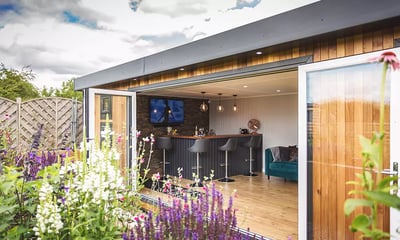 looking inside a garden bar with open bifolds