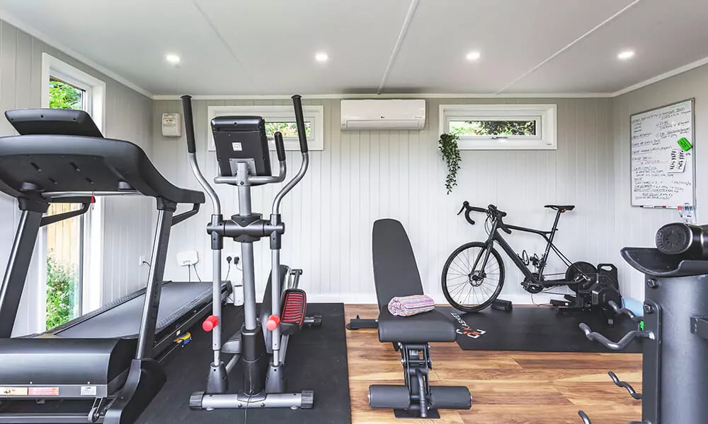 inside a garden gym cabin at air bnb