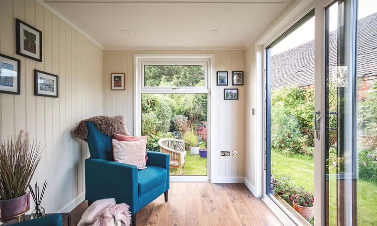 garden room with storage interior