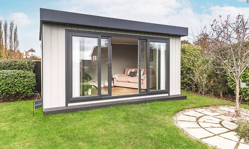 studio in the garden with modern design and minimalist aesthetic. 