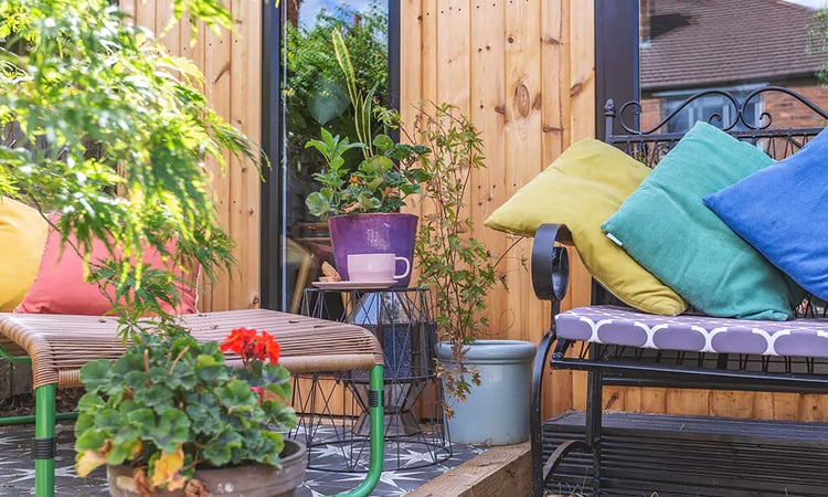 cabin master timber building garden room with outdoor seating area P