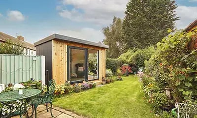 traditional garden summerhouse in lovely english garden
