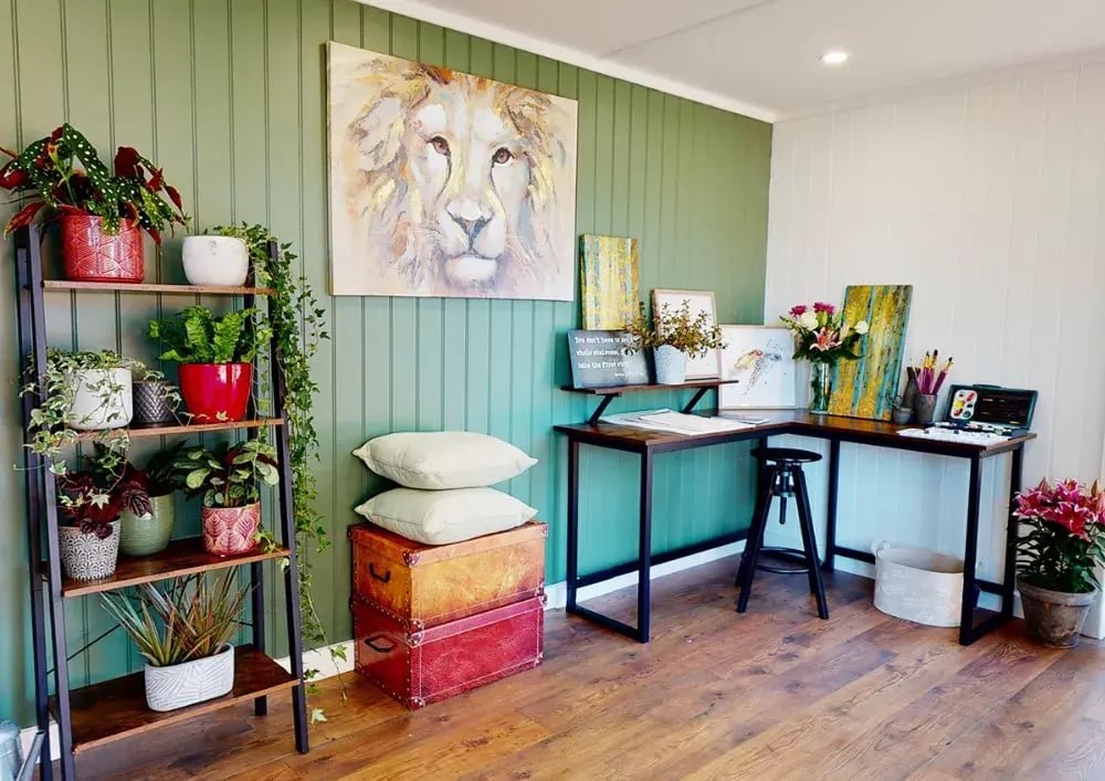 inside a garden room art studio