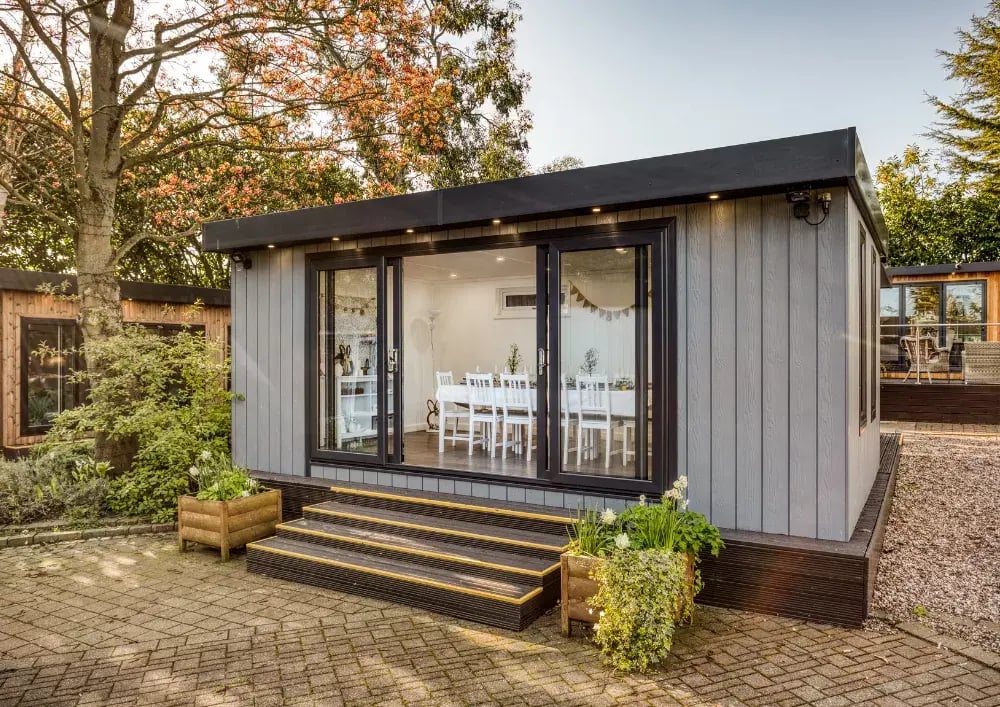 large composite garden room dining area