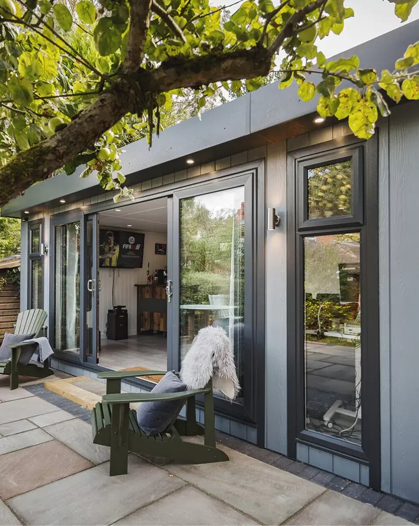 detached garden room outbuilding in garden