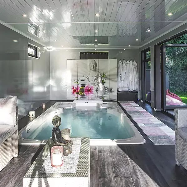 Interior of a garden swim spa room