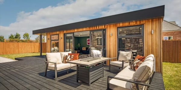 large garden room on decking 