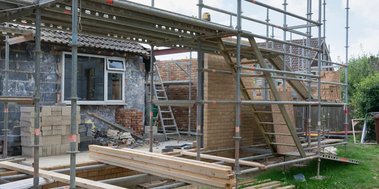 picture of an home extension in progress with scaffolding
