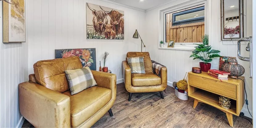 inside a compact garden studio