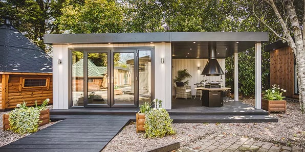 large garden room with veranda in composite cladding