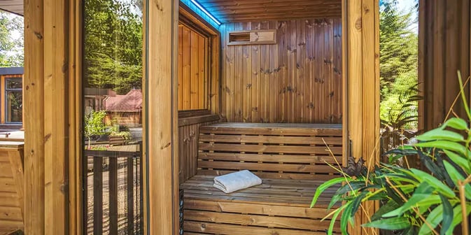 looking inside a garden sauna cabin