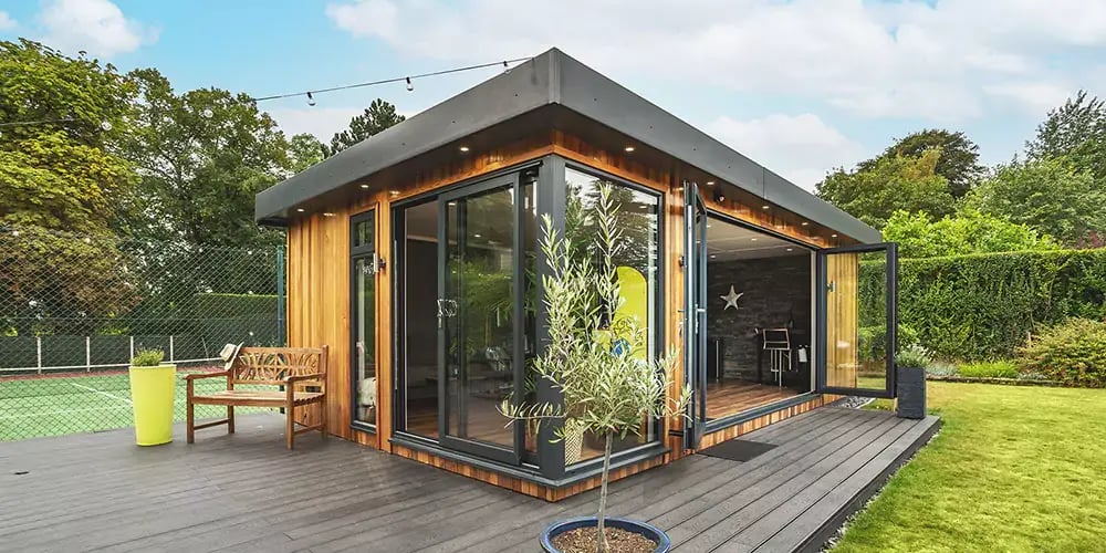garden room with bifolds on decking
