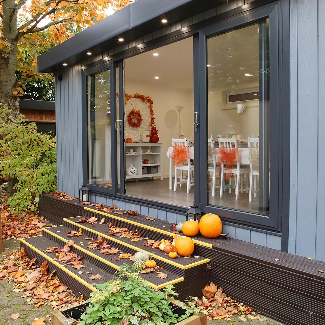 large dining room at nottingham show site with timber steps and planter in front