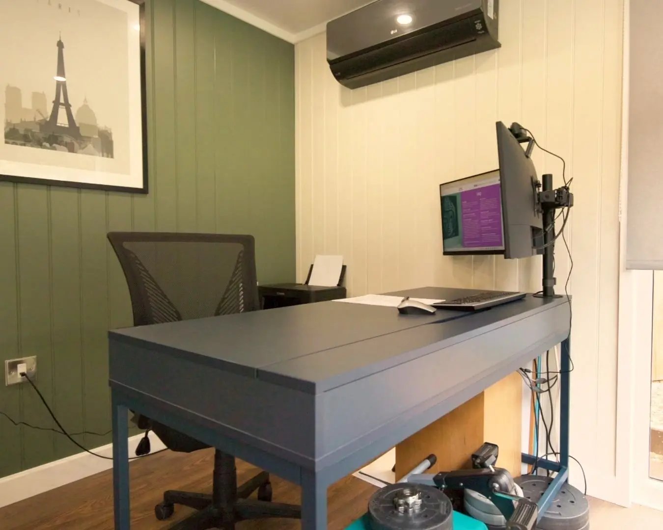 view of desk area inside garden studio for waxing