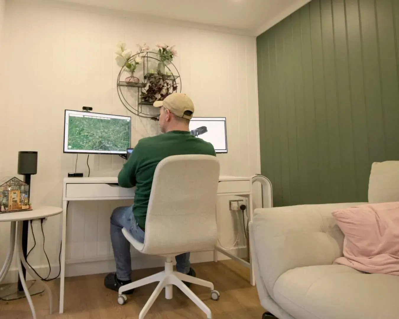 person working inside an outdoor office