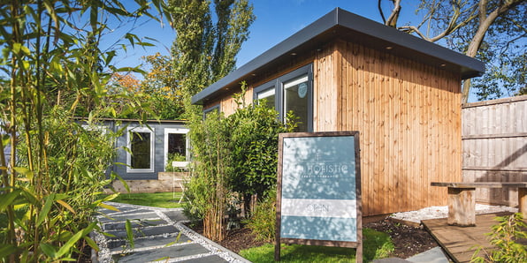 Outside a home yoga studio garden room