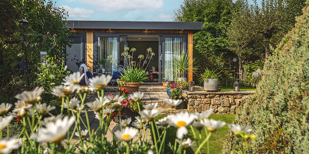 Garden shed office room with storage