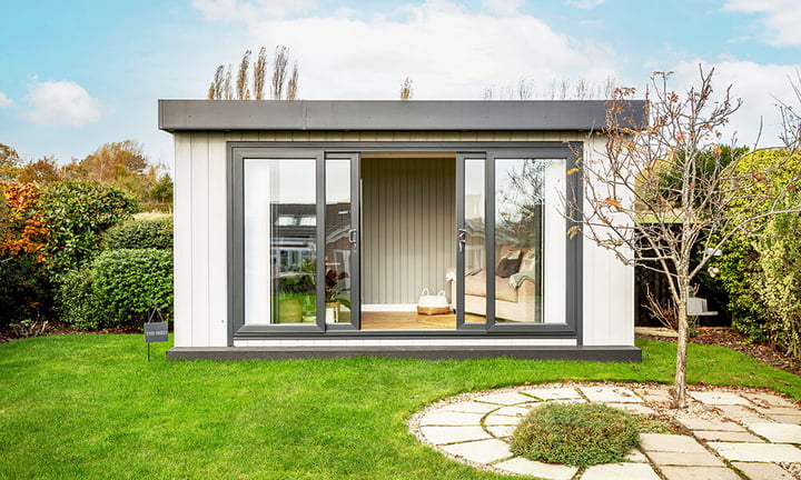 Cabin Master Marley Board zero maintenance garden office in light grey