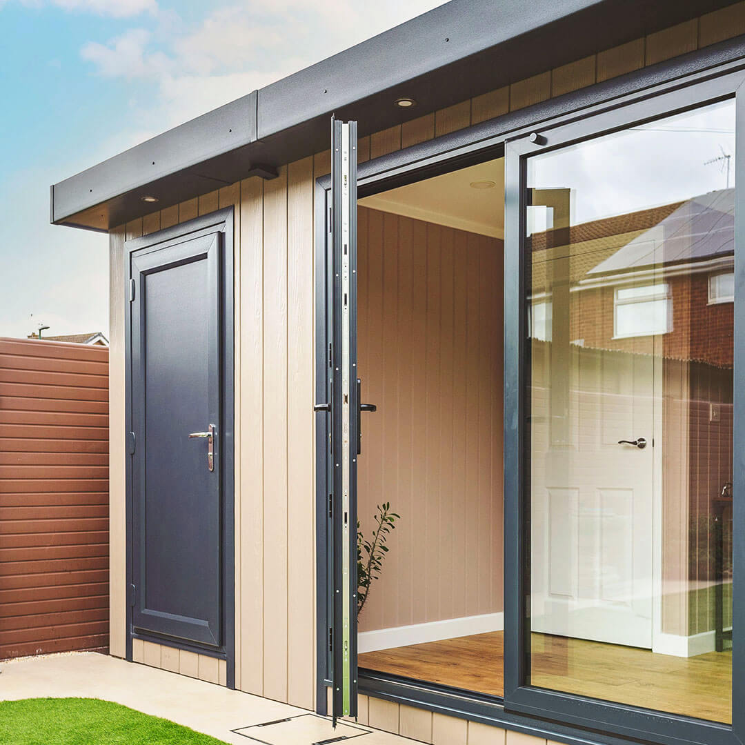 cabin master garden room external view with open door and side door with internal partition