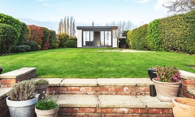 zero maintenance garden office in large impressive garden 