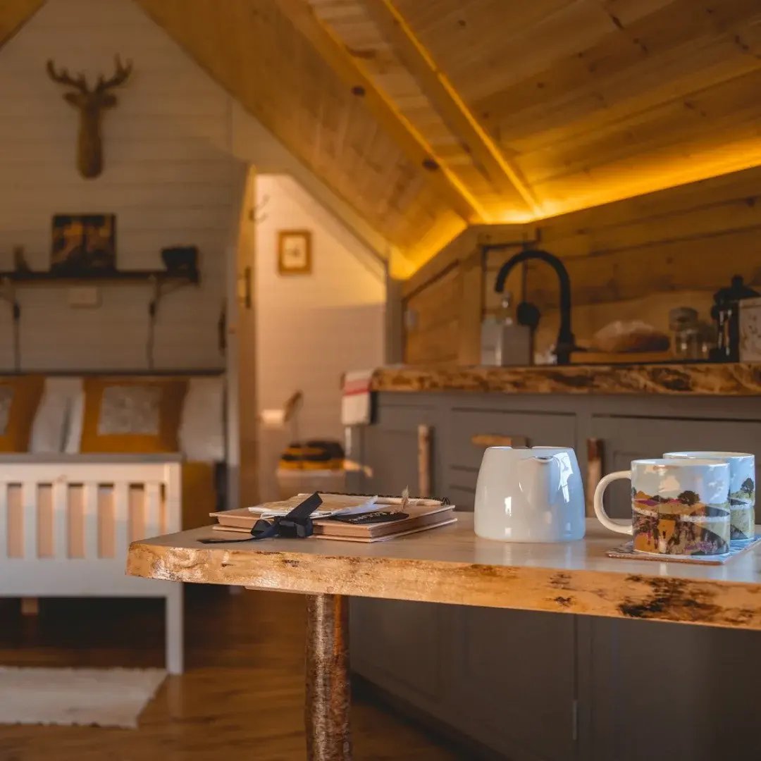 glamping cabin with kitchen