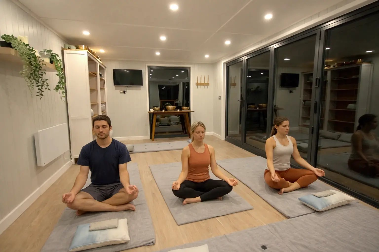 group yoga in an outdoor yoga studio