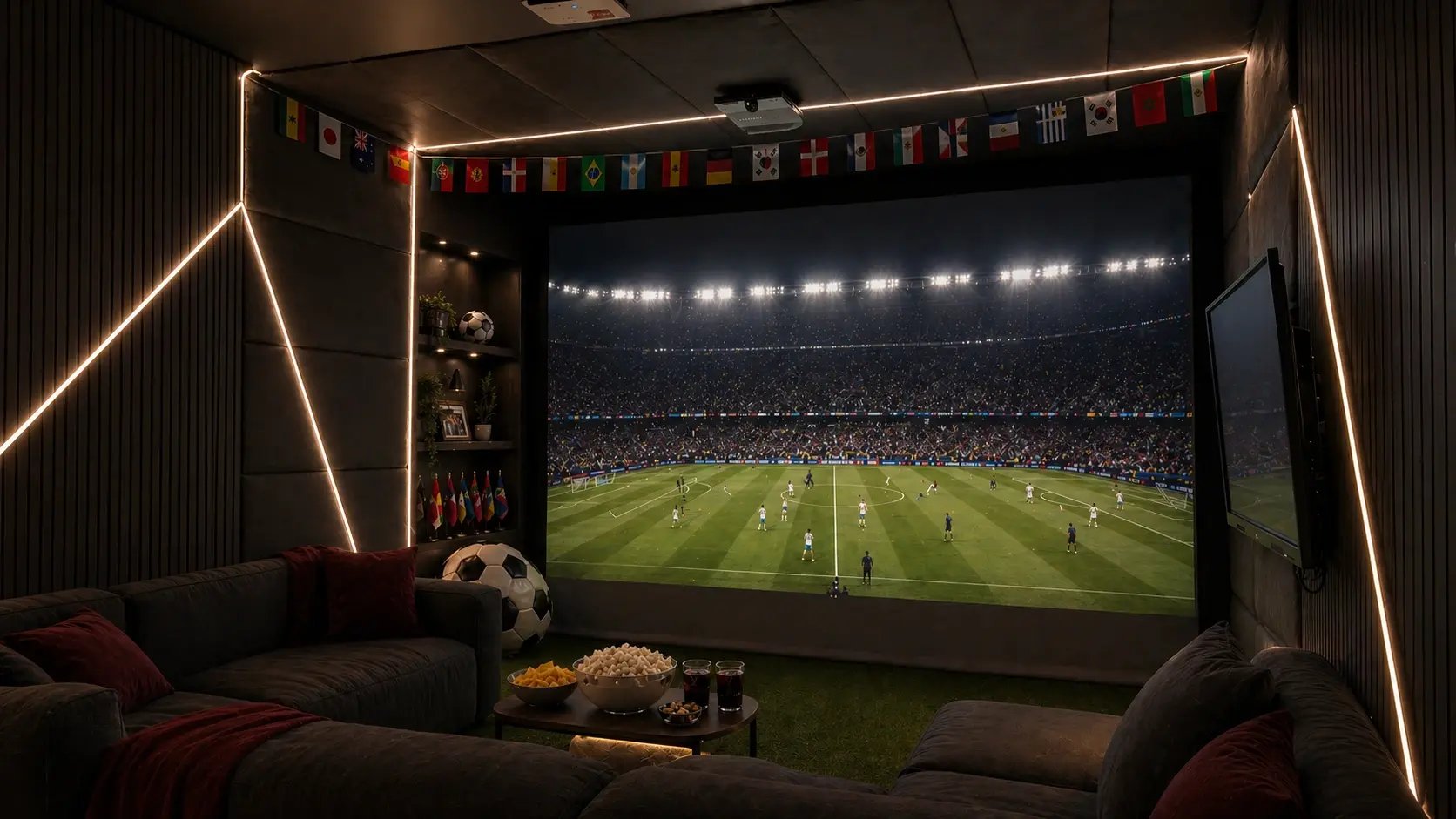 home cinema room for hosting friends to watch live sports