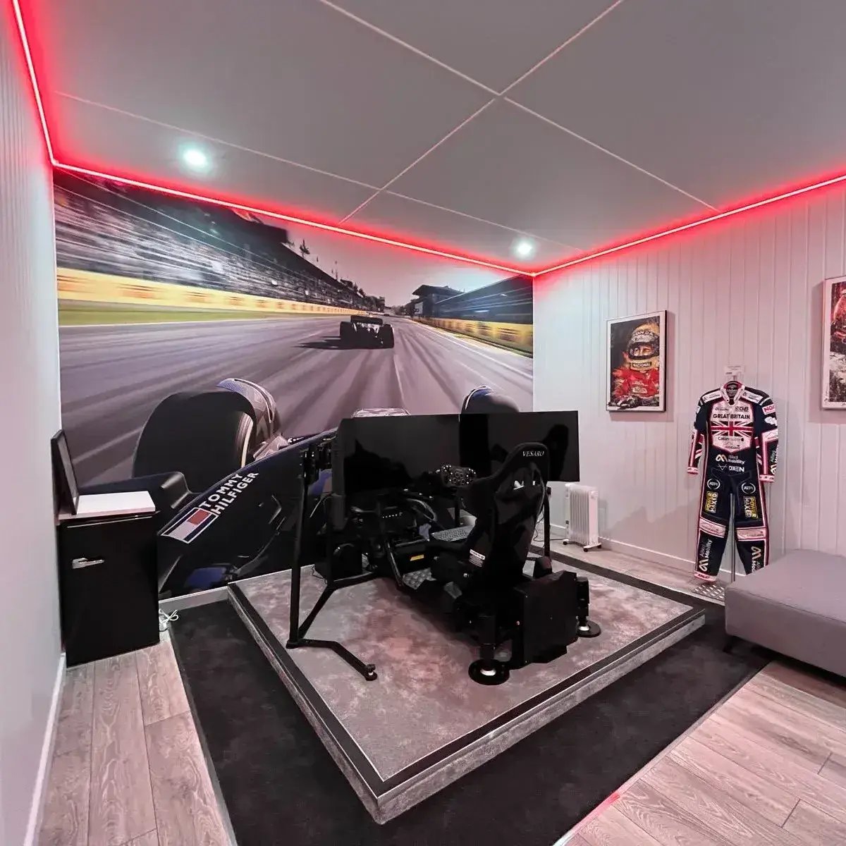 inside a driving sim cabin