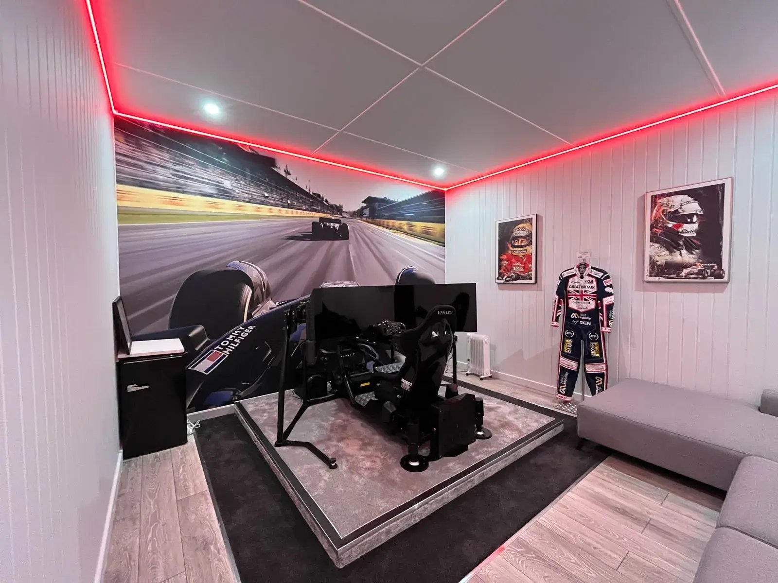Driving Sim room with racing-themed decor