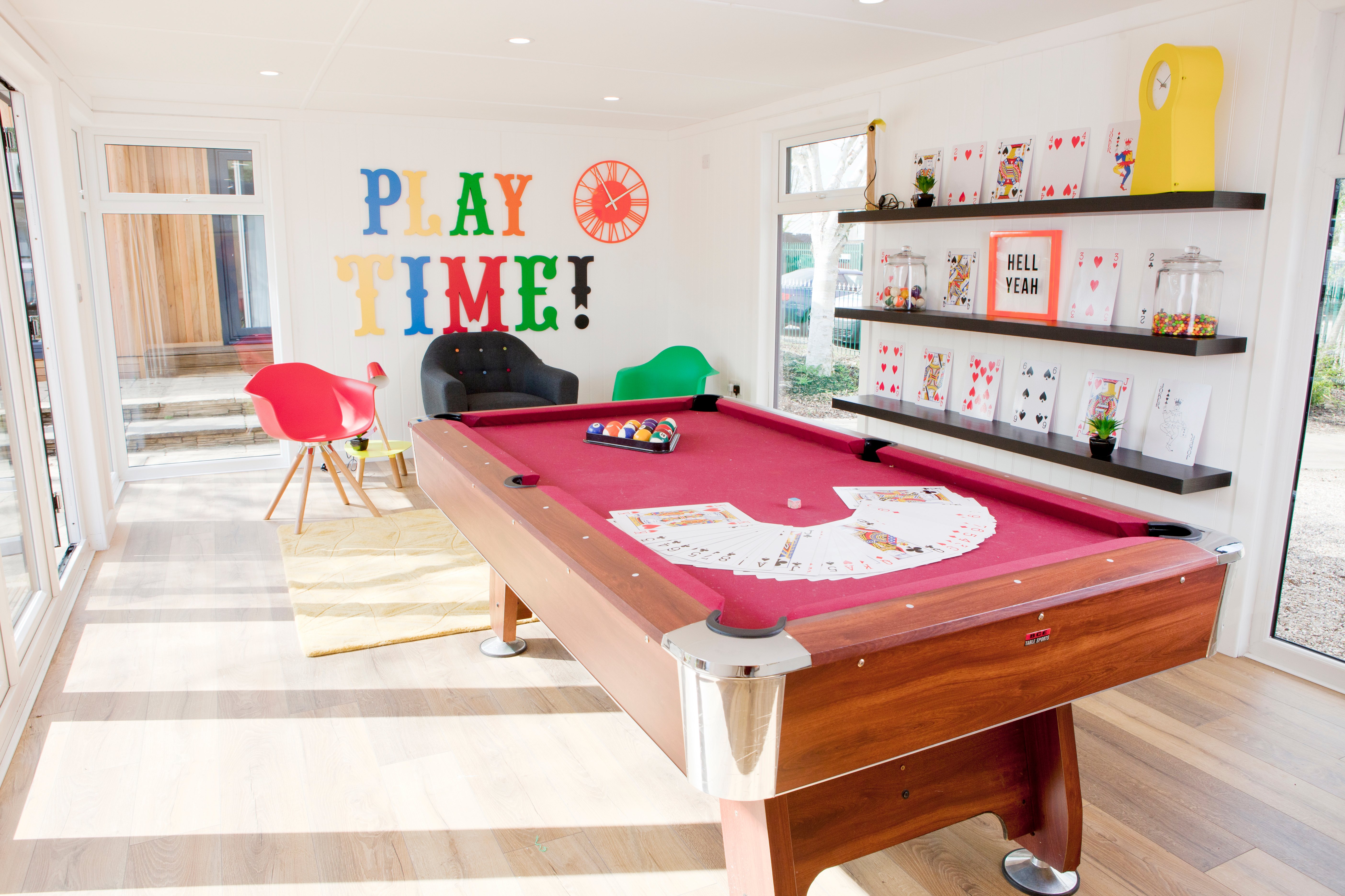 Interior of a garden games room for kids