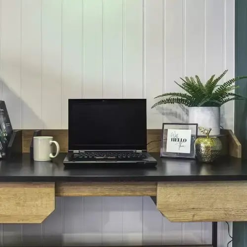 work from home station inside a garden cabin