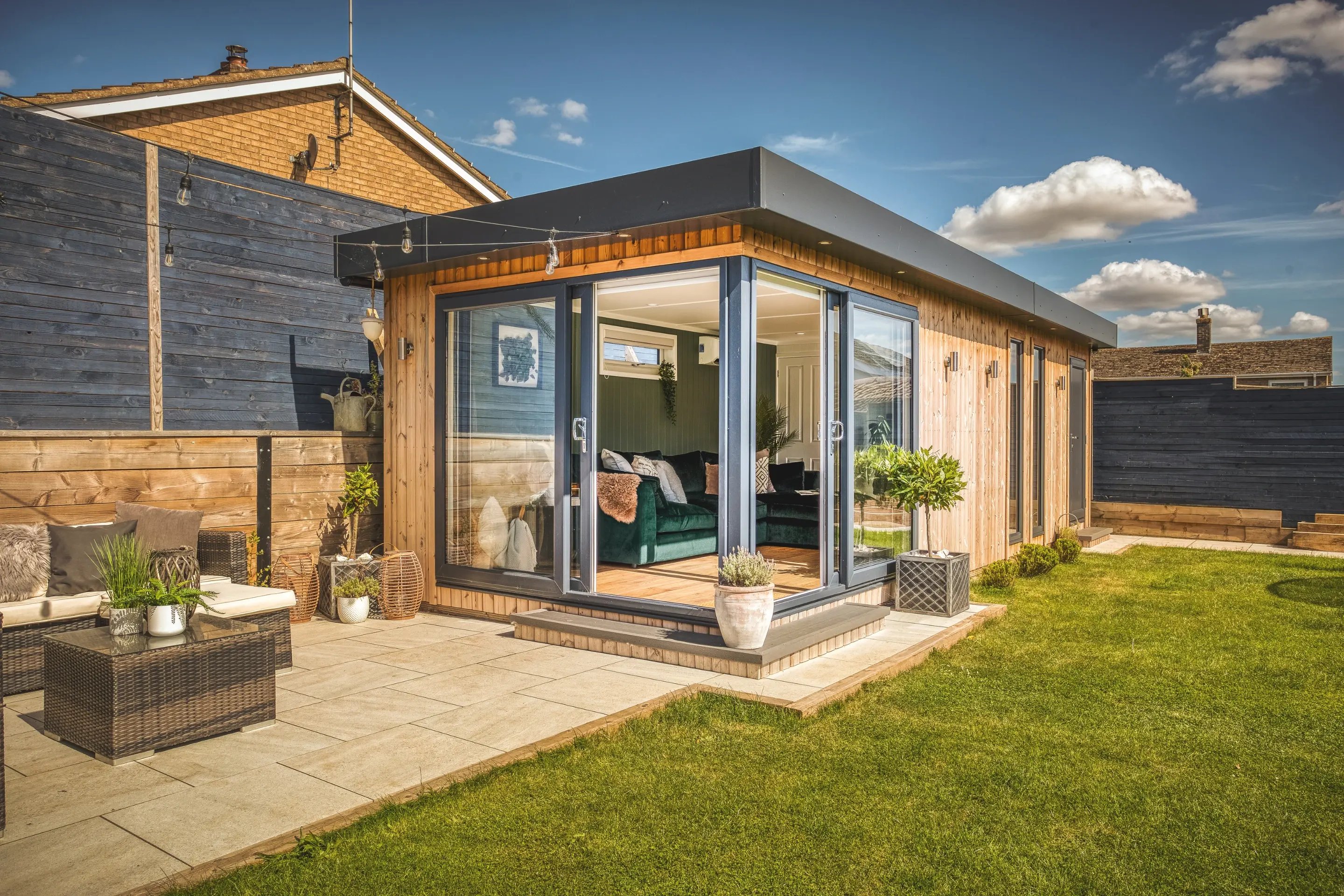 family room and office space in garden