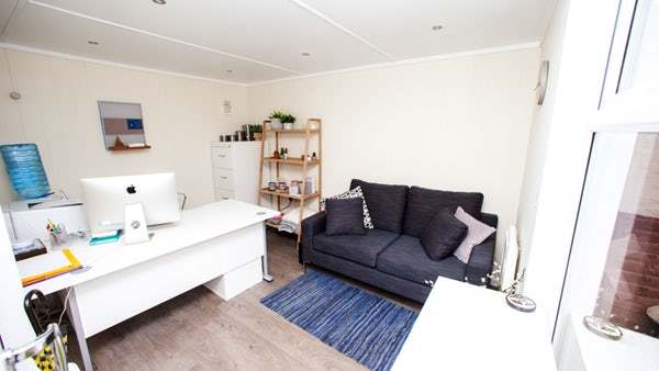 Cabin Master Cedar Garden Office Pod Internal View with Office Furnishings 