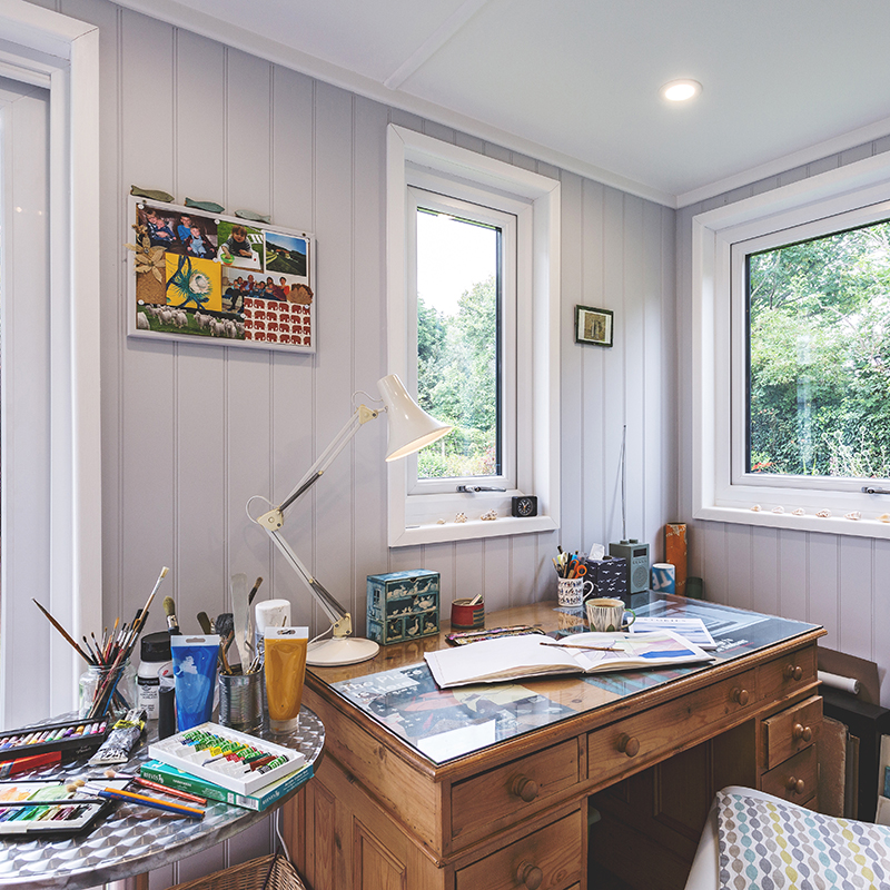 Interior of a garden room artists studio