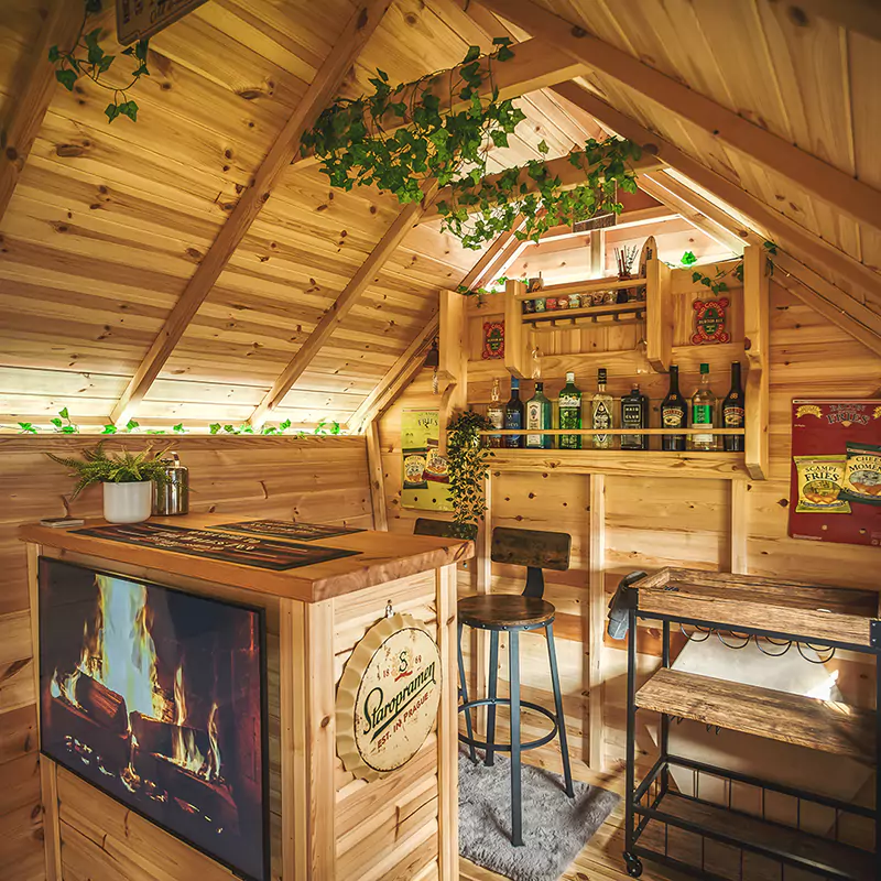 Interior of a garden bbq bar hut