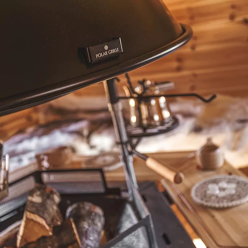 Close up of grill hood inside BBQ cabin