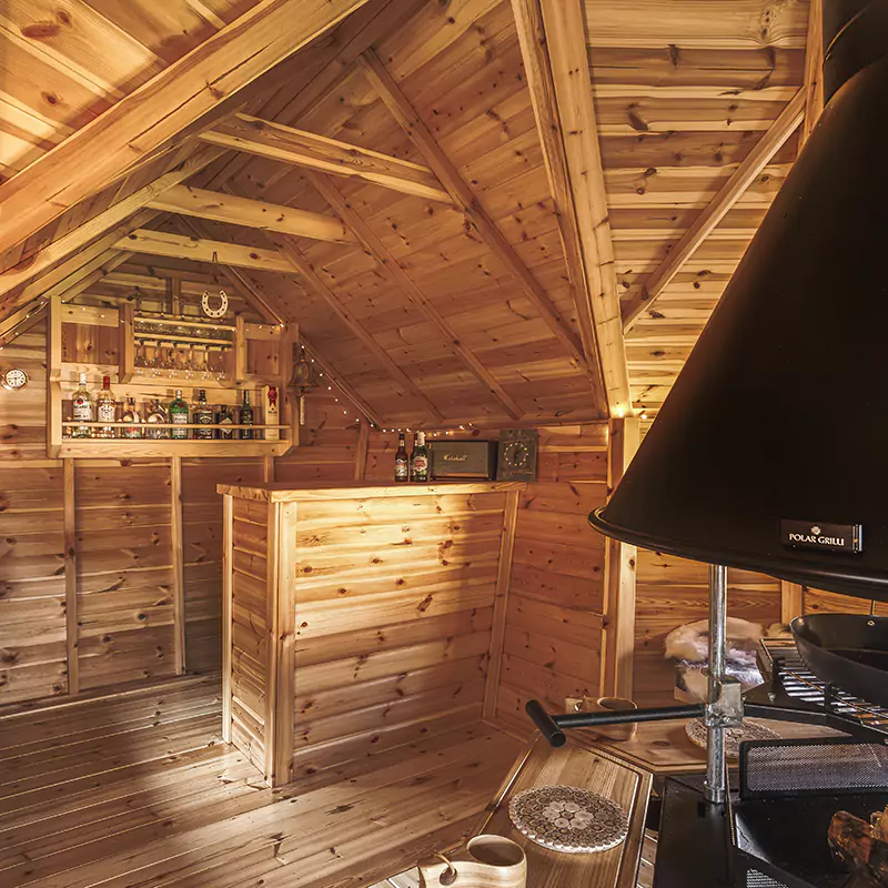 interior of a garden bar with BBQ unit