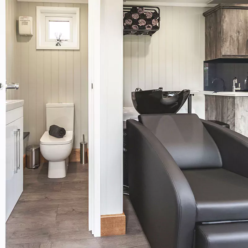 interior of a garden room with separate toilet