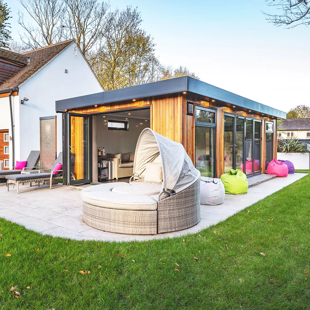 Garden therapy spa room with open bifold doors