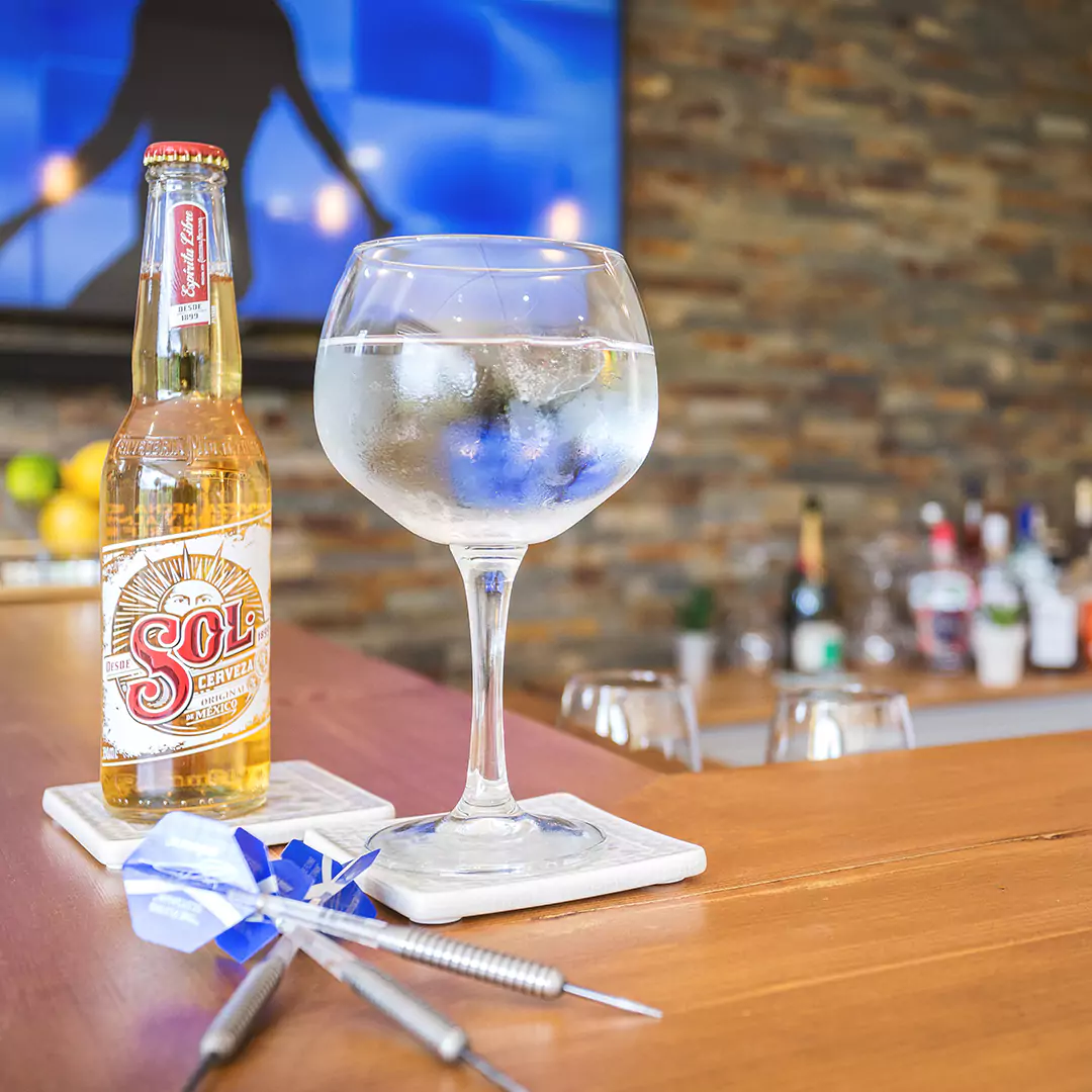 Close up shot of bar area in man cave