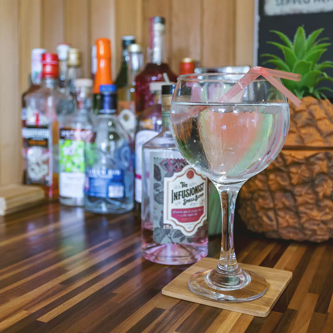 garden bar interior with gin in glass