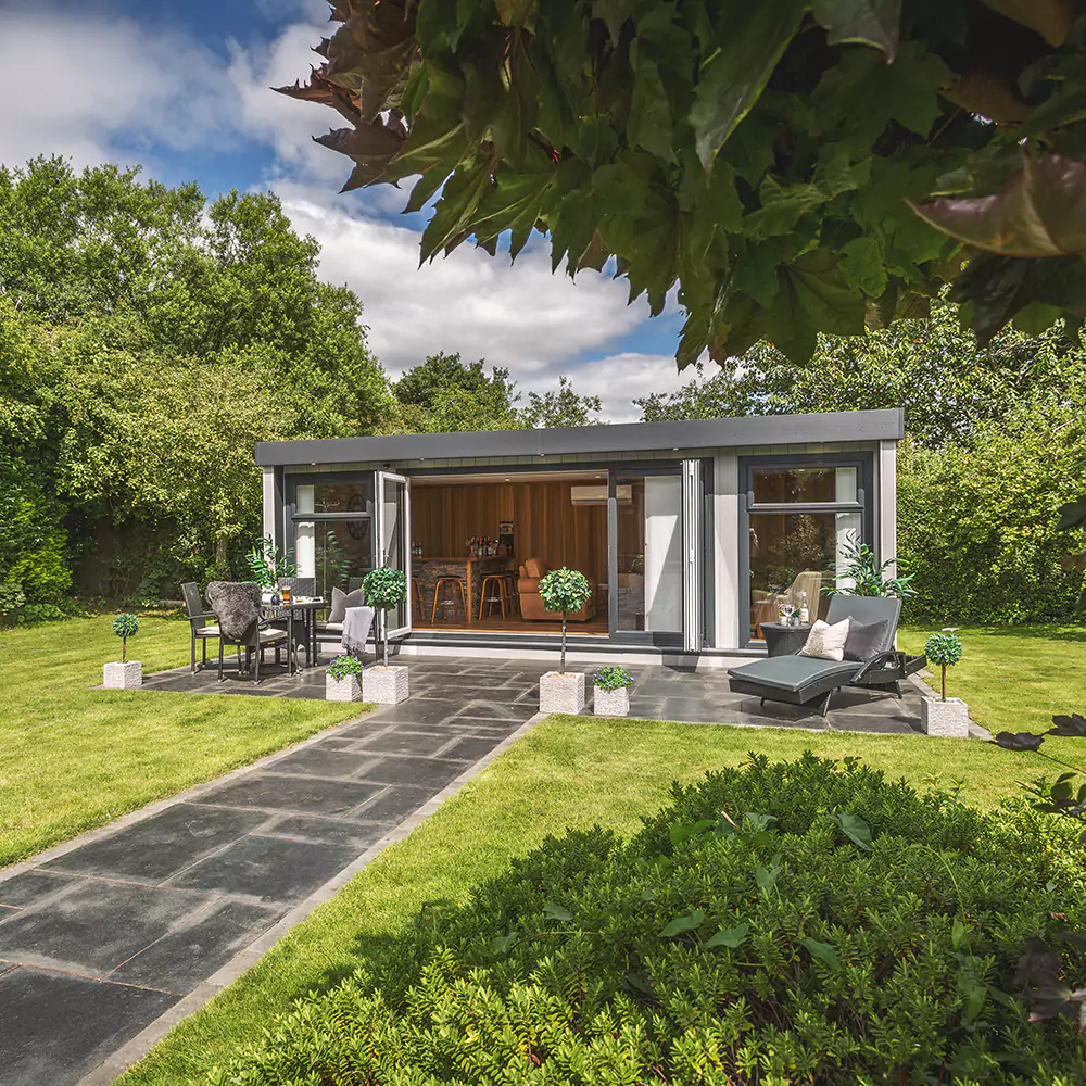 Large garden bar with bifold doors