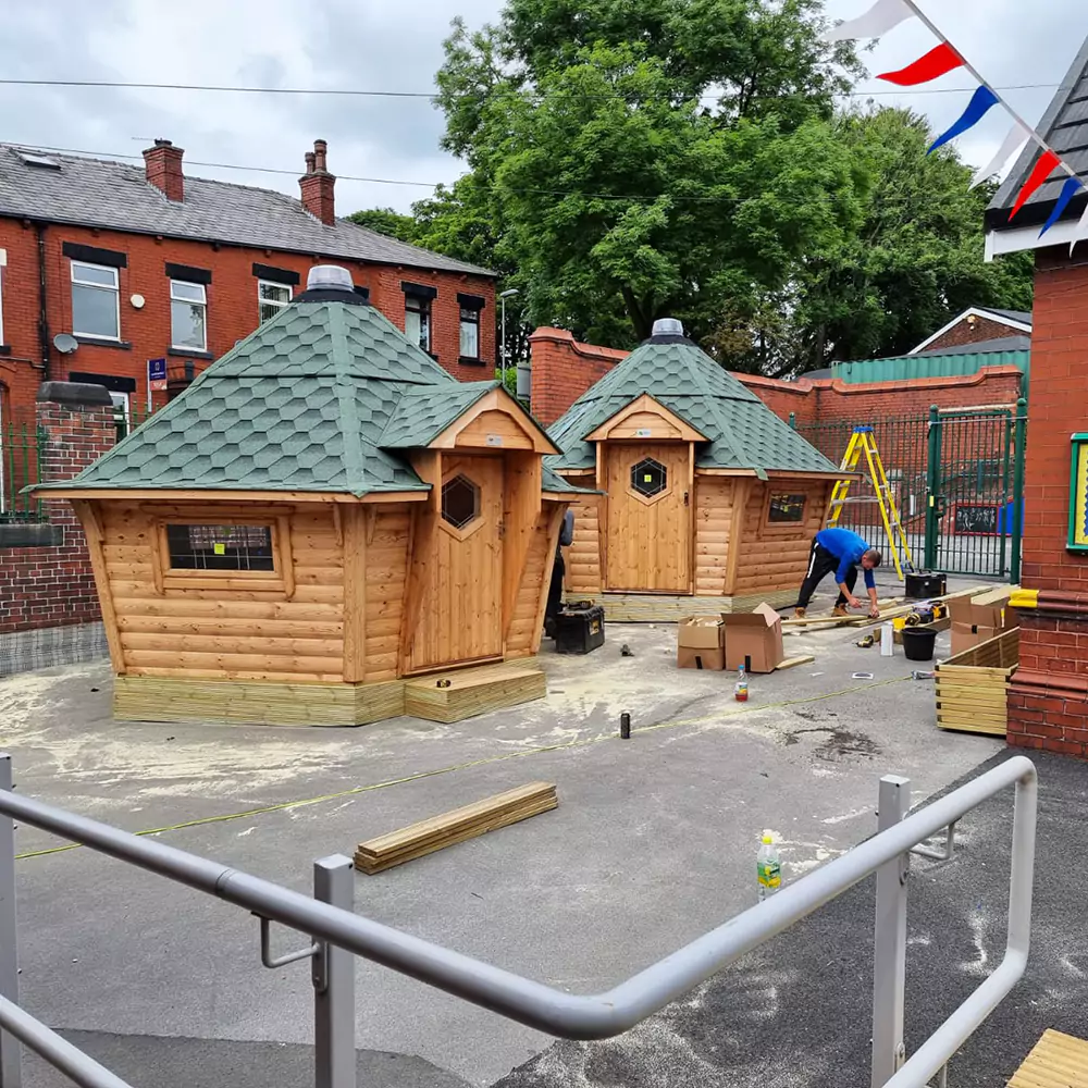 Exterior of scandi forest school cabins