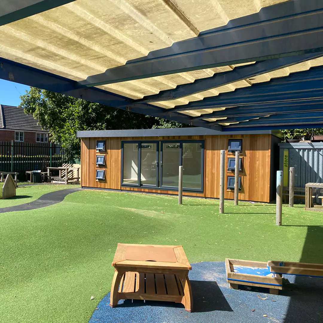Bespoke eco school cabin in cedar on school playground