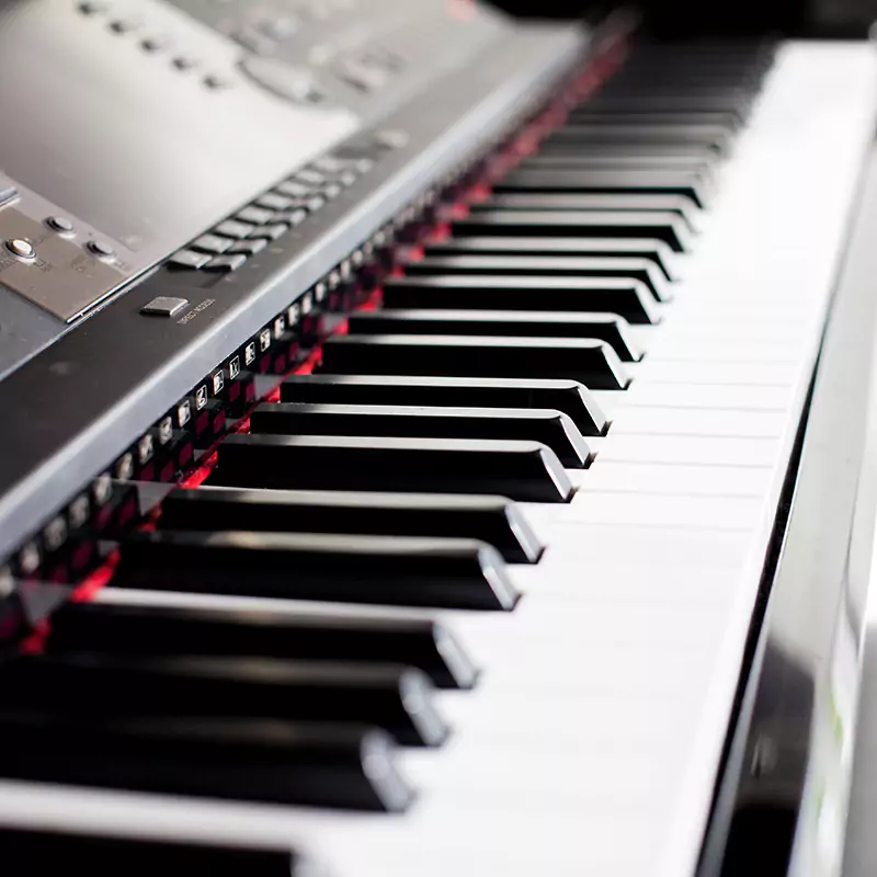 close up of a piano keyboard