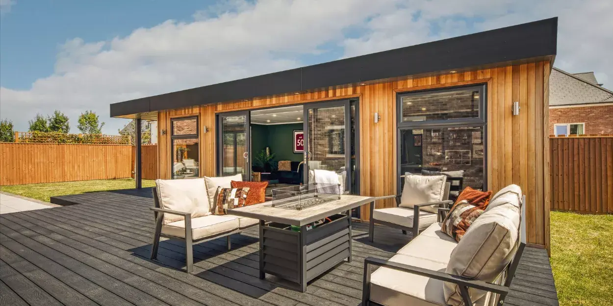 large garden bar on decking