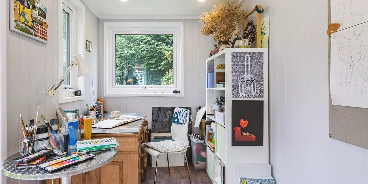 inside an art studio for the garden
