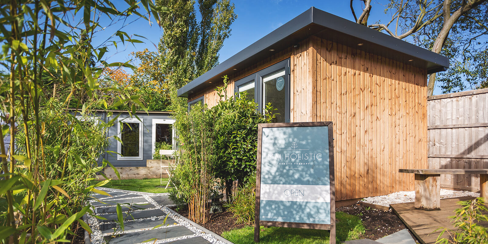 Outside a home yoga studio garden room